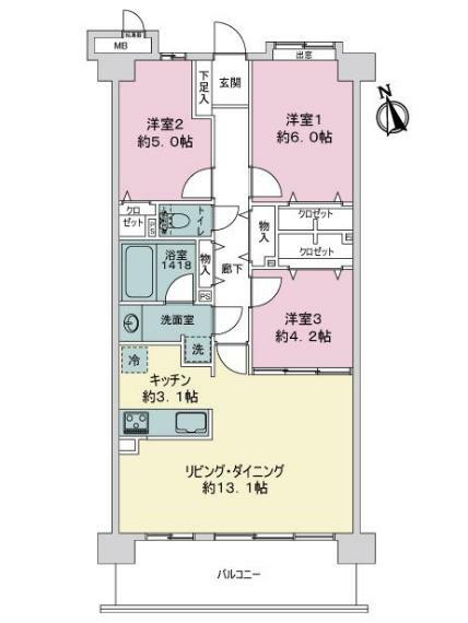 エクセレント武蔵野公園A棟(3LDK) 3階の間取り図
