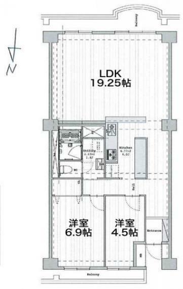 サンライトパストラル弐番街D棟(2LDK) 10階の間取り図