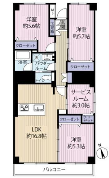 千葉ガーデンタウンA棟(3LDK) 7階の間取り図