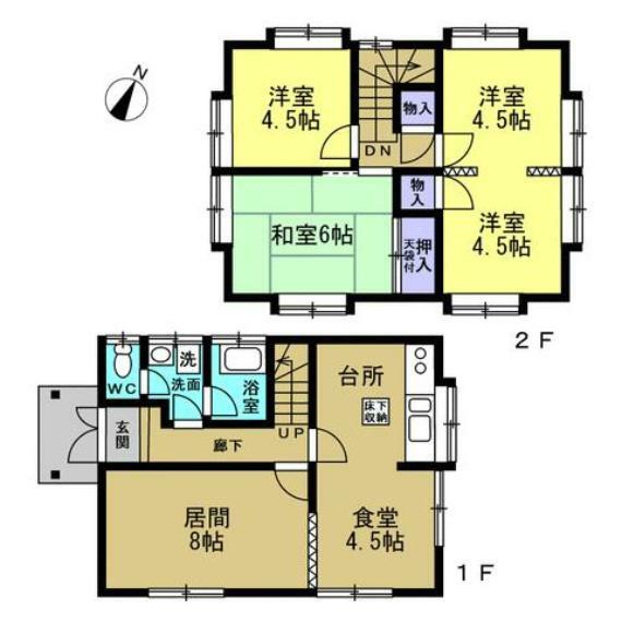 【間取り図】2階東側の洋室は真ん中に壁やブラインドを立てることで二部屋に分けることができます。お客様によって3LDKか4LDK、どちらとしても使うことができます。