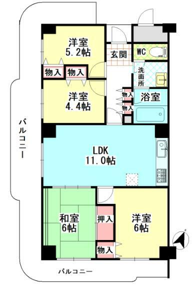 サンハイツ宝塚五月台A棟(4LDK) 13階の間取り図