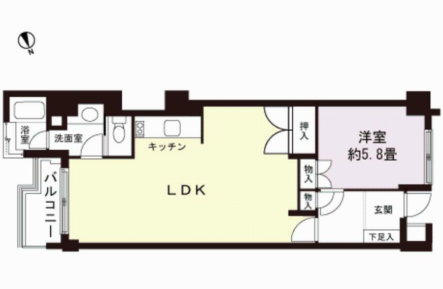 朝日フレール熱海聖ヶ丘(1LDK) 5階の間取り図