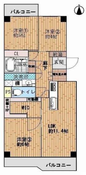 ユニハイム千里丘1号棟(3LDK) 3階の間取り図