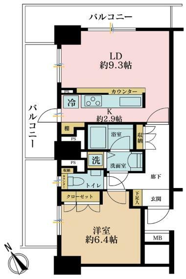 西新宿パークサイドタワー(1LDK) 2階の間取り図