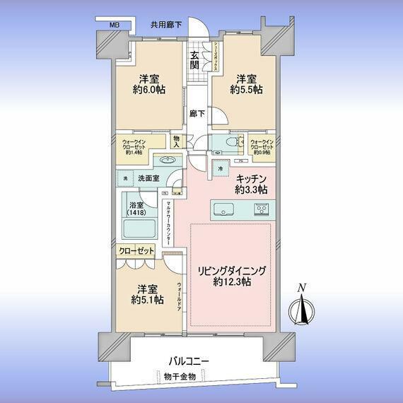 ガーデンクロス東京王子(3LDK) 3階の間取り図