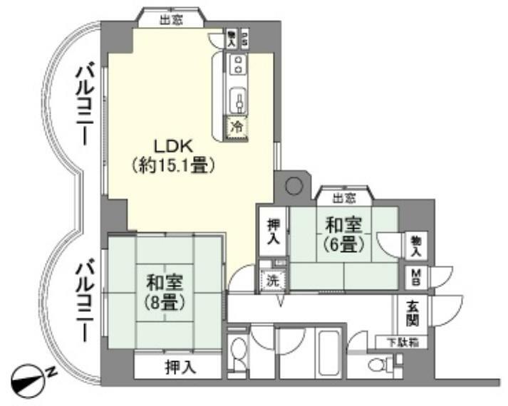 エスカール御宿(2LDK) 4階の間取り図