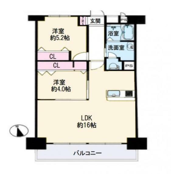 わらび住宅(2LDK) 9階の間取り図