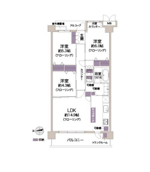 モンセーヌ住吉川公園1番館(3LDK) 13階の間取り図