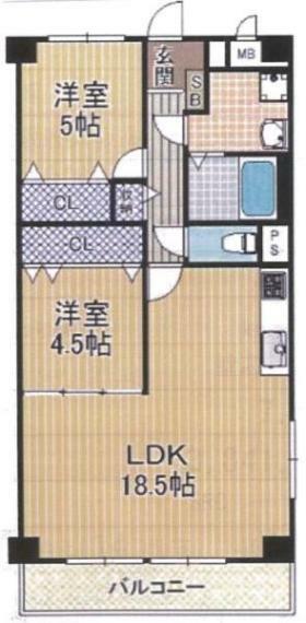 藤和市岡ハイタウン(2LDK) 13階の間取り図