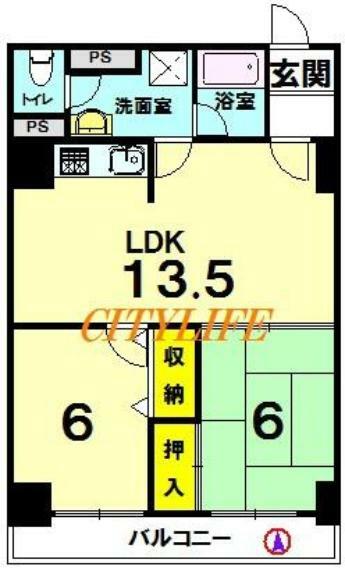 京都二条ハイツ(2LDK) 9階の間取り図