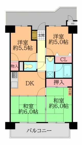 昭和マンション石巻中央(4DK) 4階の内観