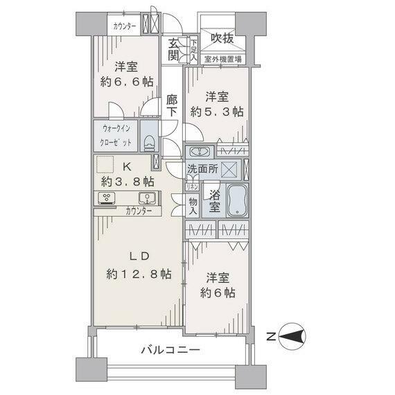 サーパス小田原本町(3LDK) 13階の間取り図