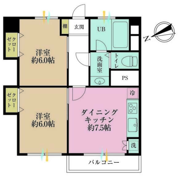 高田馬場住宅(2DK) 8階の間取り図