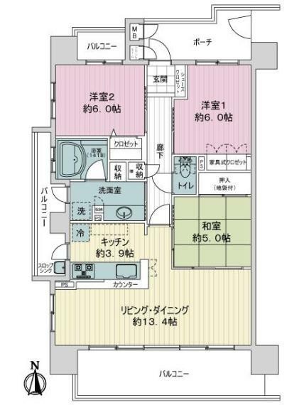 サーパス桜井高校前(3LDK) 7階の間取り図