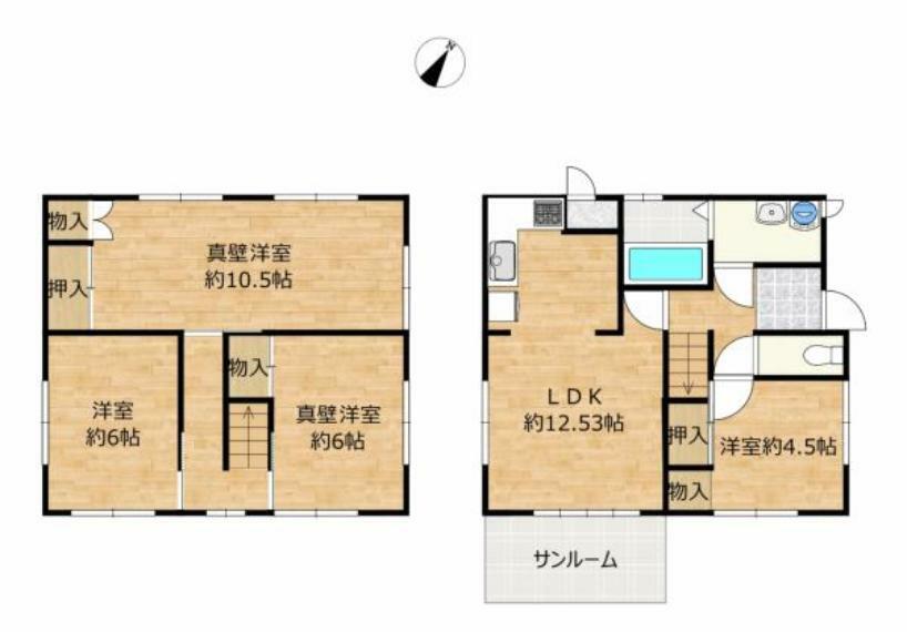 【リフォーム予定間取り図】3LDKの住宅にリフォーム予定です。コンパクトな総2階の住宅ですが、お風呂は広々1坪サイズになるよう間取り変更を行います。