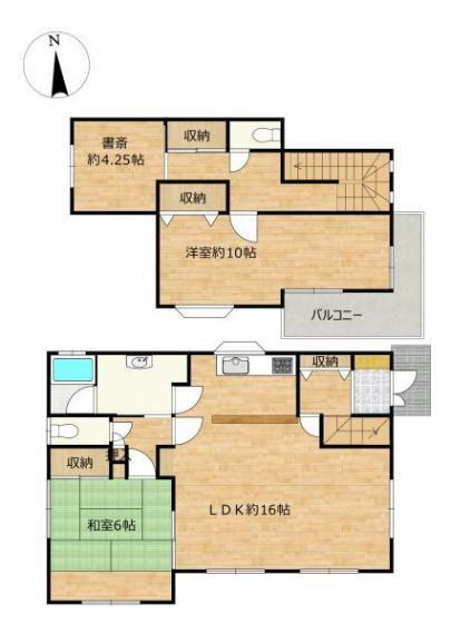 【間取り】3SLDKの木造2階建てのお家です。2階各居室には2つ窓があり、風通しもいいお部屋になっていますね。