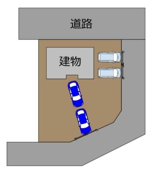 【現況販売中】敷地図です。普通車縦列2台、軽自動車並列2台の合計4台駐車可能です。