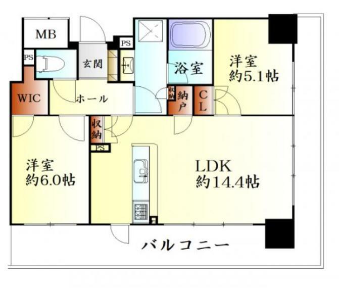 ザ・青葉通レジデンス(2LDK) 14階の間取り図