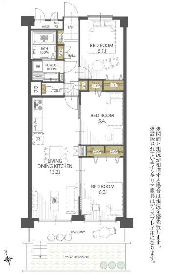 新松戸中央パークハウスB棟(3LDK) 1階の間取り図