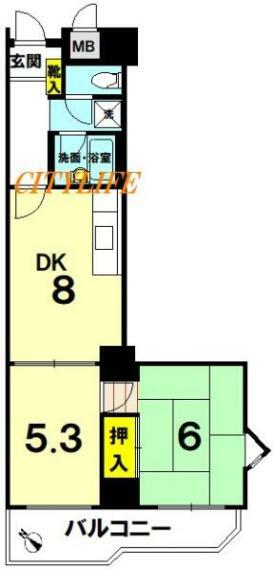 プリオーレ神戸(2DK) 3階の間取り図