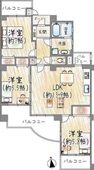 パレ武庫川プルミエール2参号棟(3LDK) 6階の間取り図