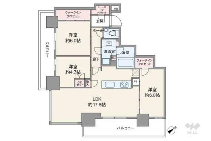 アトラスタワー五反田(3LDK) 16階の間取り図