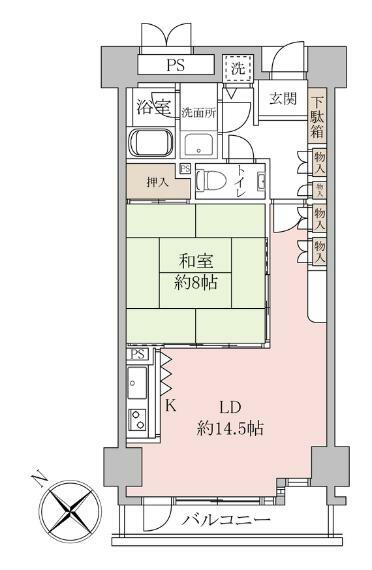 ロイヤルヴァンベール勝浦ビーチ(1LDK) 14階の間取り図