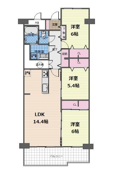 矢田川パークハウスA棟(3LDK) 2階の内観