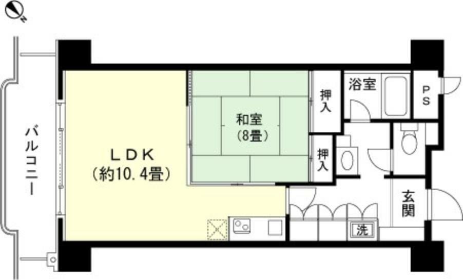 中銀ライフケア第2伊豆山18号館(1LDK) 9階の間取り図