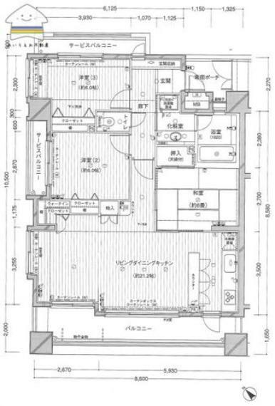 3LDK＋WIC広いLDKとバルコニーが3か所で明るいお部屋です