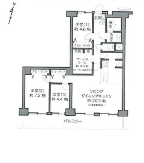 日商岩井用賀マンション(3LDK) 3階の間取り図