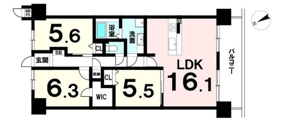 コスモ守山1番館(3LDK) 5階の間取り図