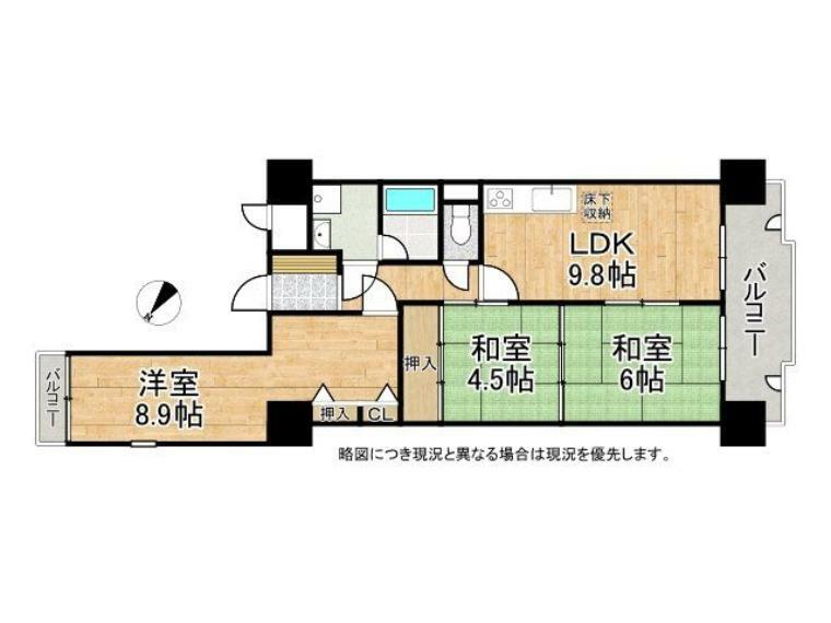 ライオンズマンション京都・淀B棟(3LDK) 6階の間取り図