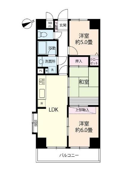 ライオンズマンション三郷第5(3LDK) 2階の間取り図