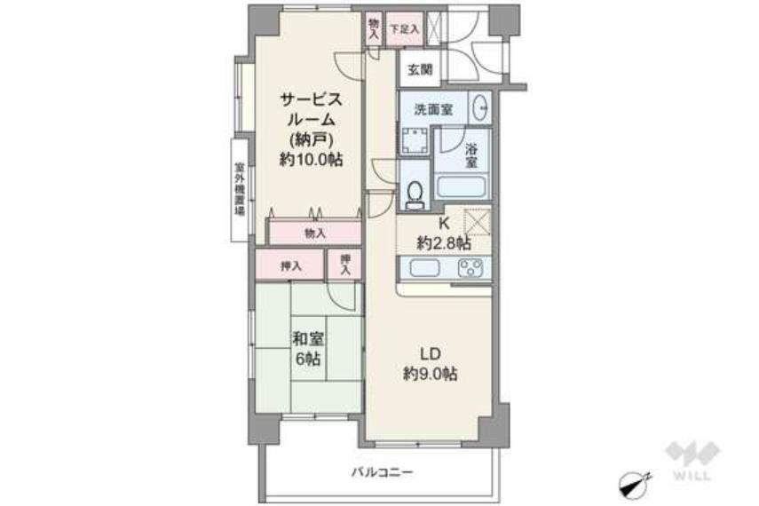 間取りは専有面積60平米の2LDK。玄関前に専用ポーチが付いたプライバシーに配慮されたプラン。LDKと和室が続き間で、襖の開閉で部屋を繋げたり仕切ったりフレキシブルに使えます。