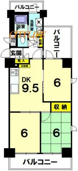ライオンズマンション堀川(3DK) 2階の間取り図