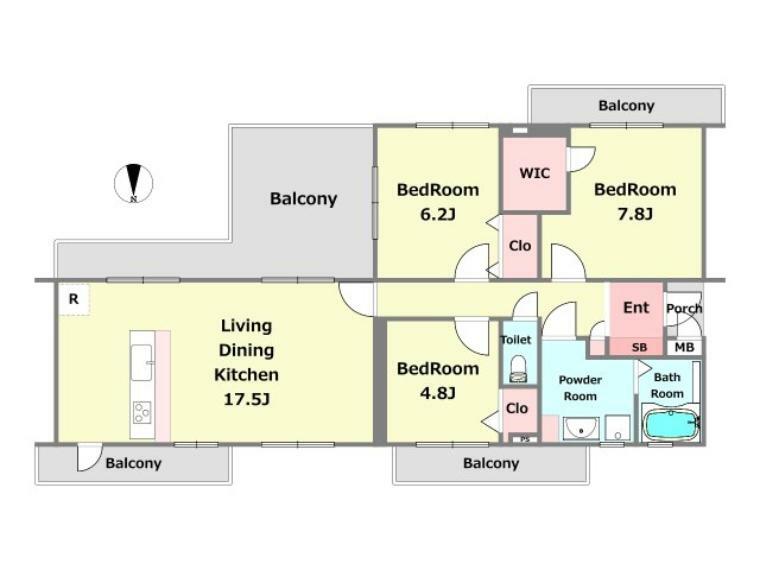 グランドメゾン西宮名塩3番館(3LDK) 4階の間取り図