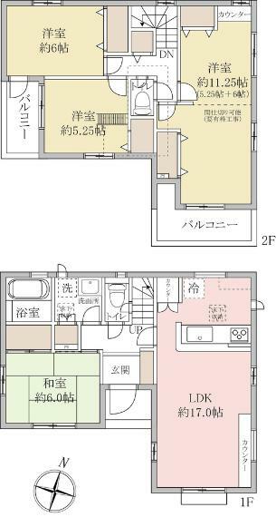 ご家族構成により、4LDKから5LDKに変更可能です。（要有料工事）