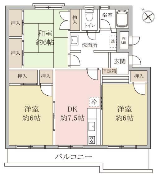江戸川台小田急ハイツ(3DK) 5階の間取り図