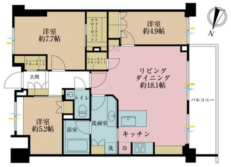 クレストフォルム蓮根城北公園(3LDK) 4階の間取り図