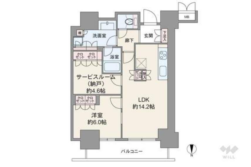 間取りは専有面積60.47平米の1SLDK。室内廊下が短く居住スペースを広く確保したプラン。キッチンは生活感が伝わりにくい独立型です。全居室に収納あり。バルコニー面積は9.05平米です。