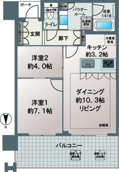 MJR堺筋本町タワー(2LDK) 23階の間取り図
