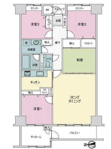 錦ヶ丘セントラルハイツ(4LDK) 4階の間取り図