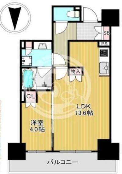 ローレルタワー堺筋本町(1LDK) 16階の間取り図