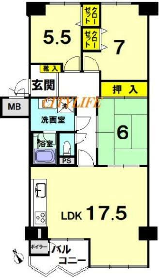 嵐山ロイアルハイツ3号棟(3LDK) 2階の間取り図