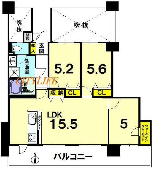 ユニハイム伏見大手筋(3LDK) 11階の間取り図