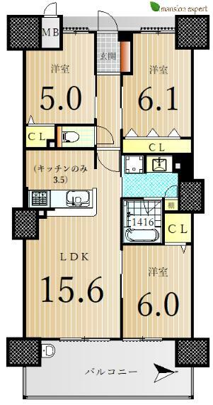 アルファステイツ南新町タワーレジデンス(3LDK) 10階の間取り図
