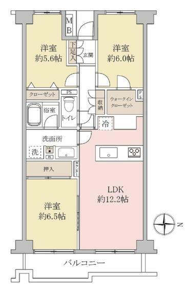 リノア新松戸(3LDK) 3階の間取り図
