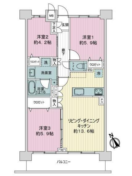 ローヤルシティ川口西(3LDK) 13階の間取り図