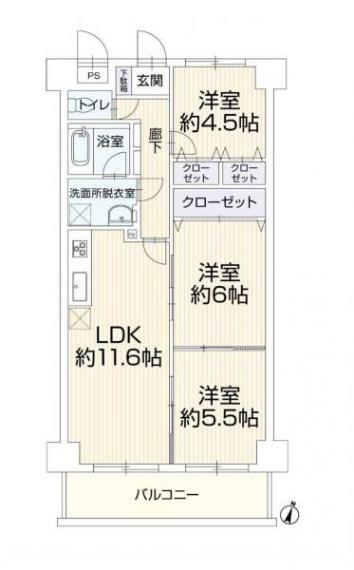 ライオンズマンション船橋飯山満台一番館(3LDK) 6階の間取り図